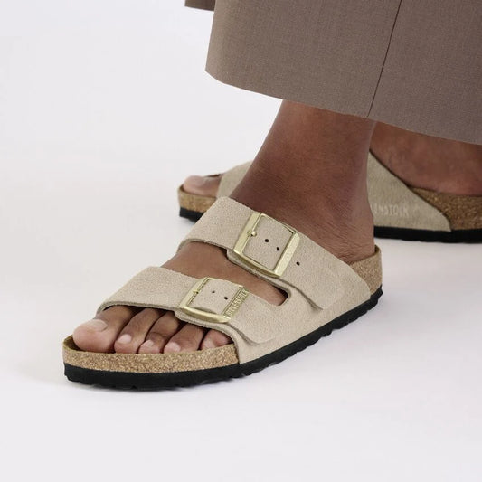 Womens BIRKENSTOCK Arizona Suede Sandals in SANDCASTLE