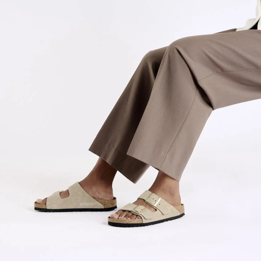 Womens BIRKENSTOCK Arizona Suede Sandals in SANDCASTLE