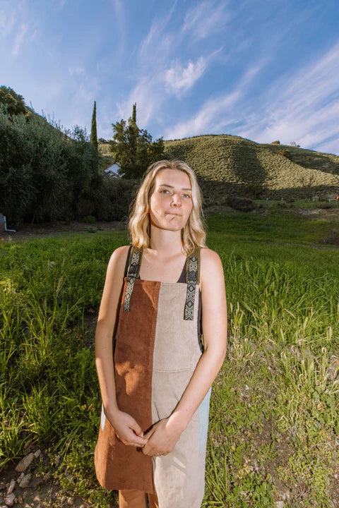 Womens KAVU June Jumper Dungarees in CREAM & BROWN