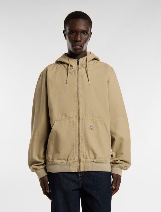 DICKIES Duck Canvas Hooded Unlined Jacket in DESERT SAND KHAKI