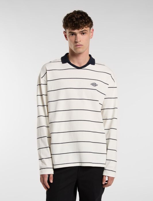 DICKIES Summerdale Rugby Shirt in CREAM & NAVY