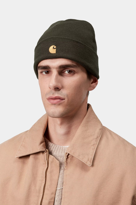CARHARTT Chase Beanie in OLIVE/GOLD