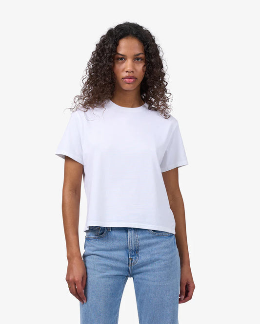 Womens COLORFUL STANDARD Boxy Crop Top in WHITE