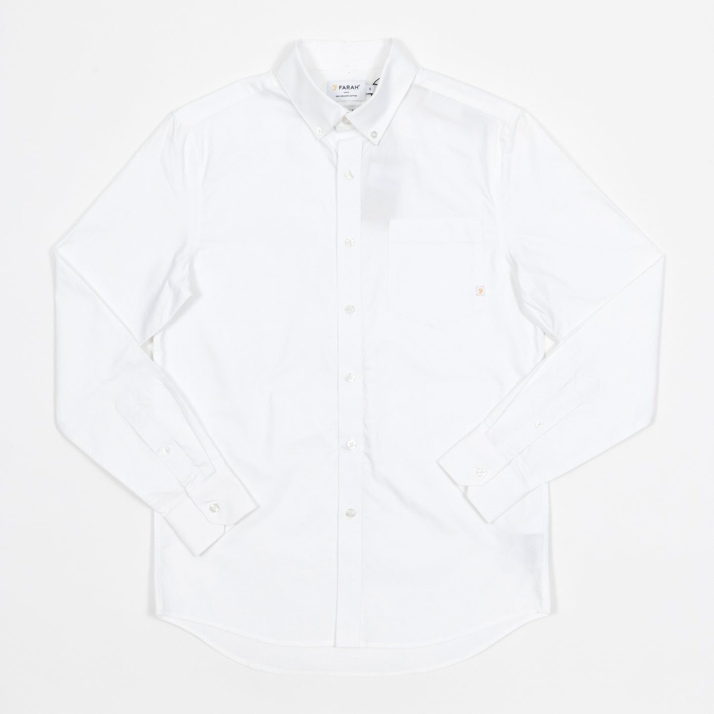 FARAH Brewer Casual Fit Pocket Long Sleeve Shirt in WHITE