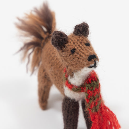 Crochet Fox in a Scarf Christmas Ornament