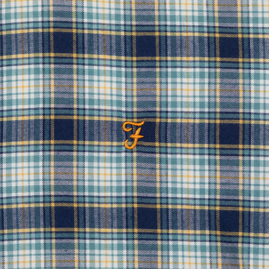 FARAH Fraser Long Sleeve Check Shirt in BLUE & YELLOW
