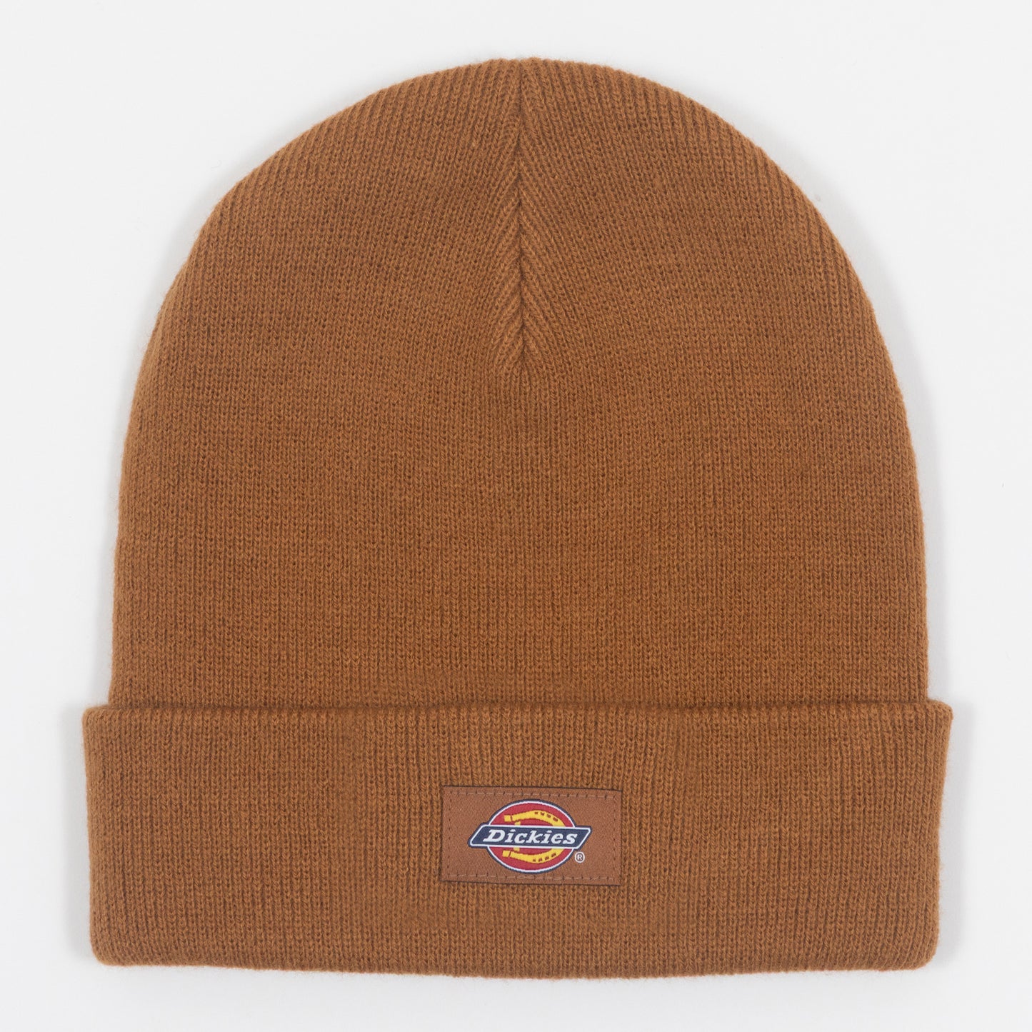 Brown beanie with Dickies logo on a white background
