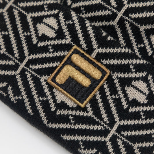 FILA Griggs Pattern Monogram Beanie in BLACK & GOLD