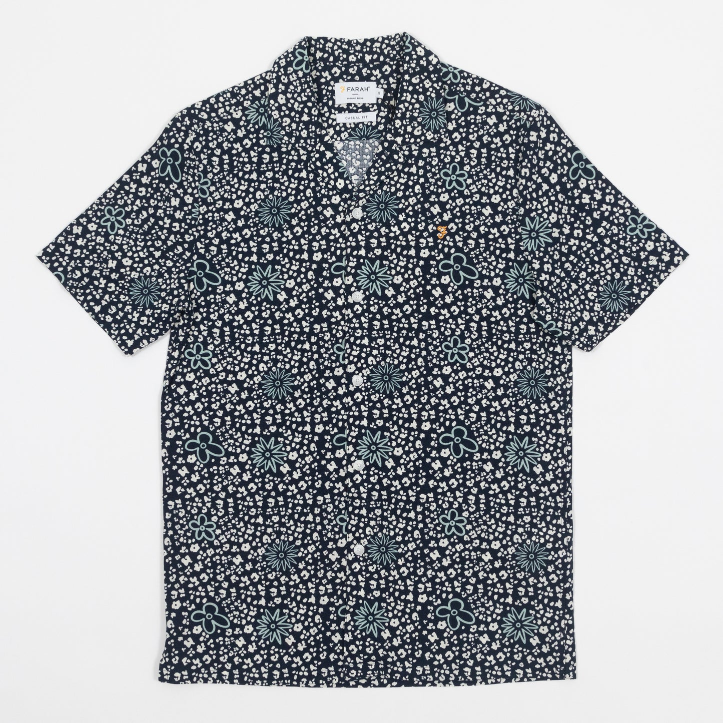 FARAH Landon Reve Print Short Sleeve Shirt in NAVY