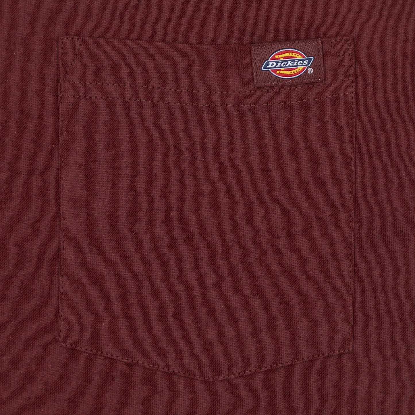 close-up of dickies luray t-shirt chest pocket with dickies branding