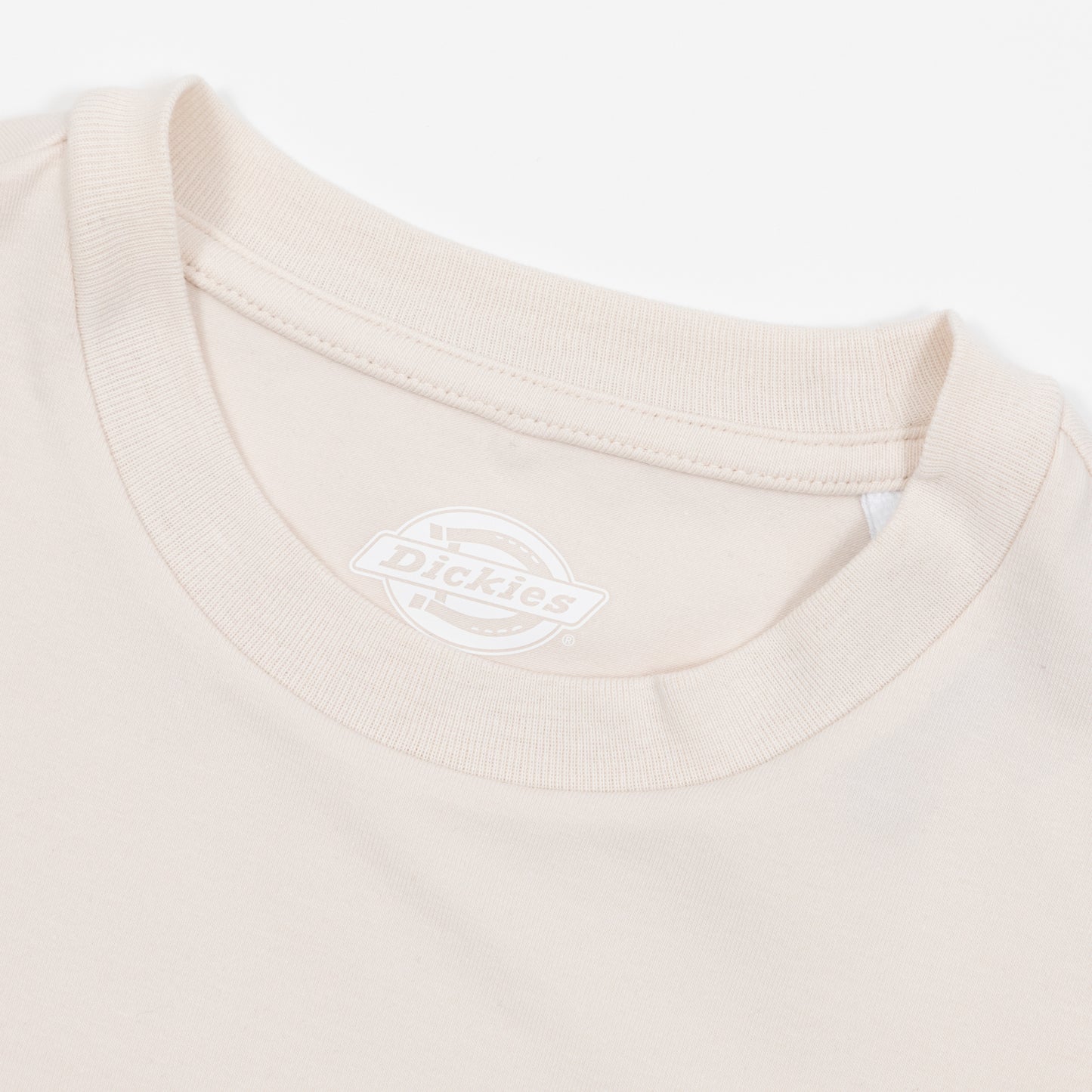 Close-up of dickies cream t-shirt crew neck