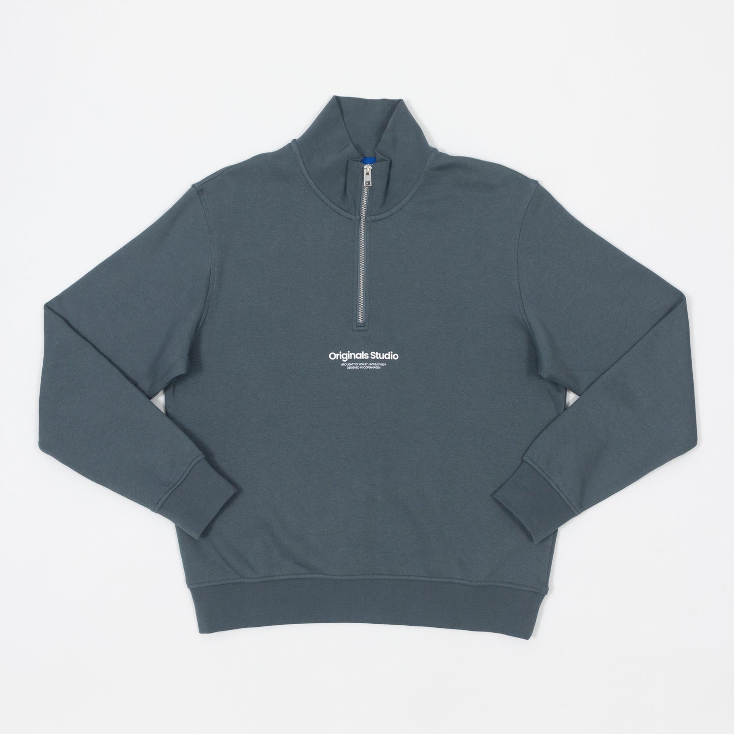 JACK & JONES Originals Studio Quarter Zip in STORMY BLUE