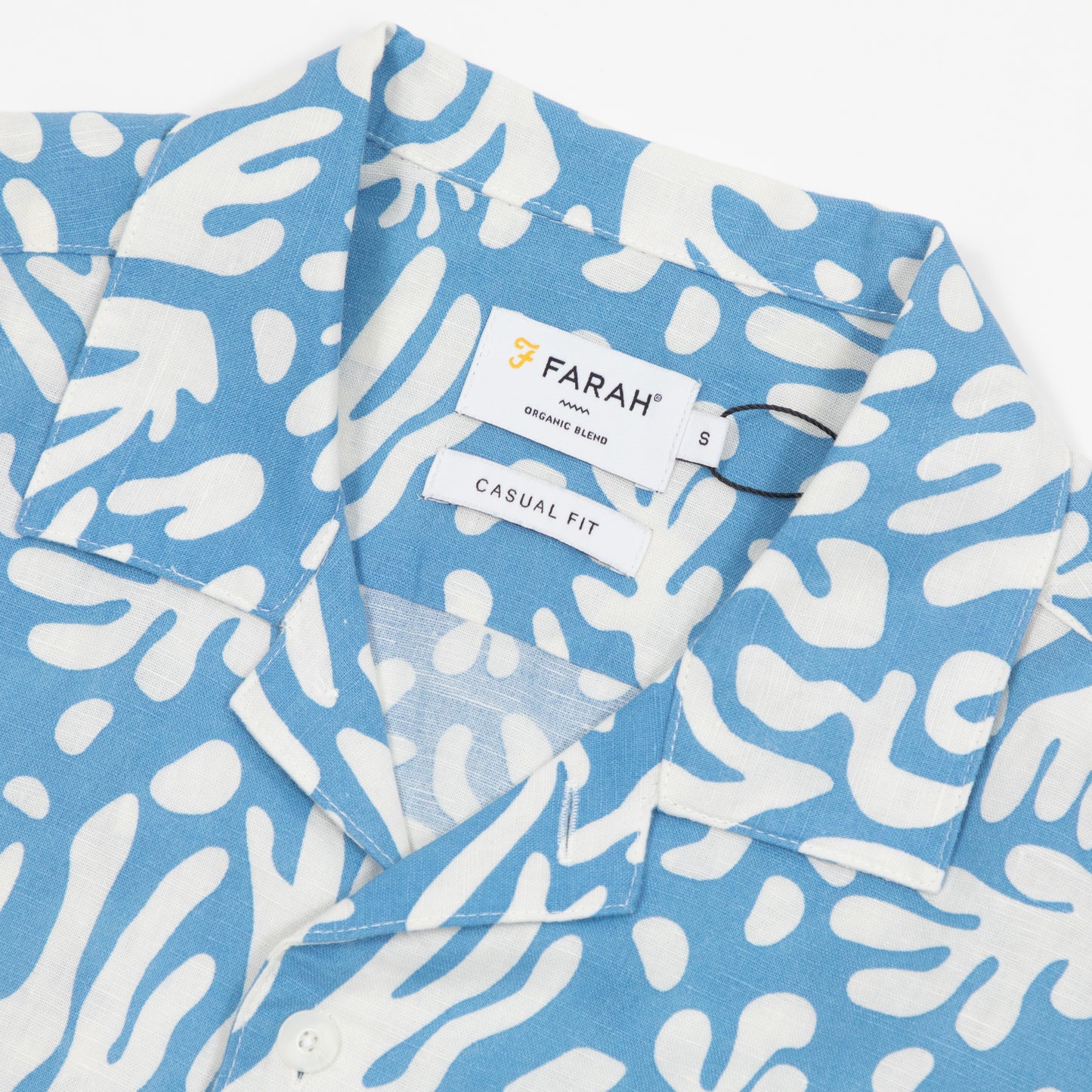 FARAH Colbert Reef Pattern Shirt in BLUE & WHITE