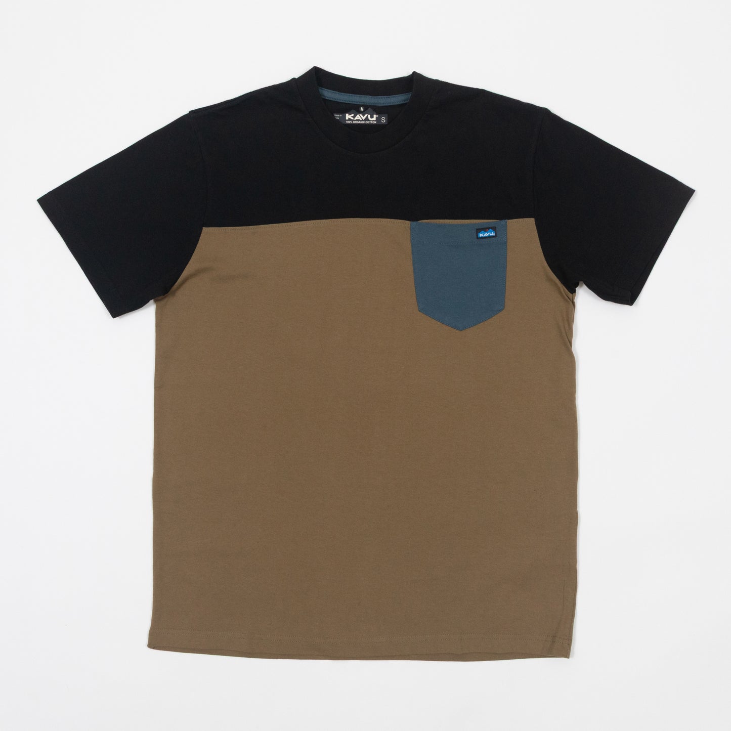 KAVU Piece Out Colourblock T-Shirt in GREEN & BLACK
