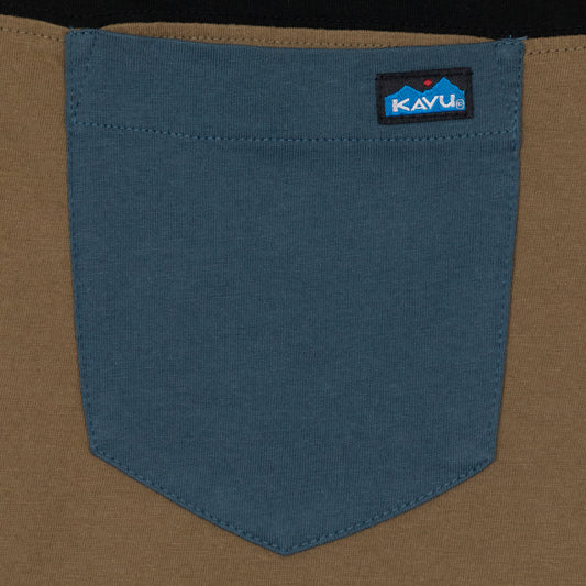 KAVU Piece Out Colourblock T-Shirt in GREEN & BLACK