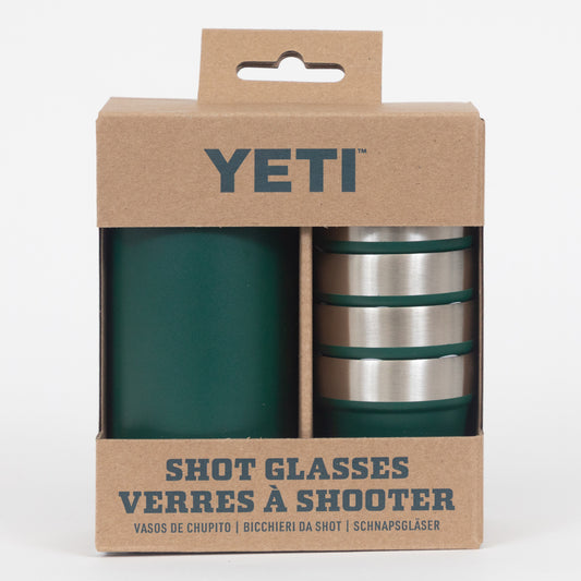 YETI shot glasses and container packaging
