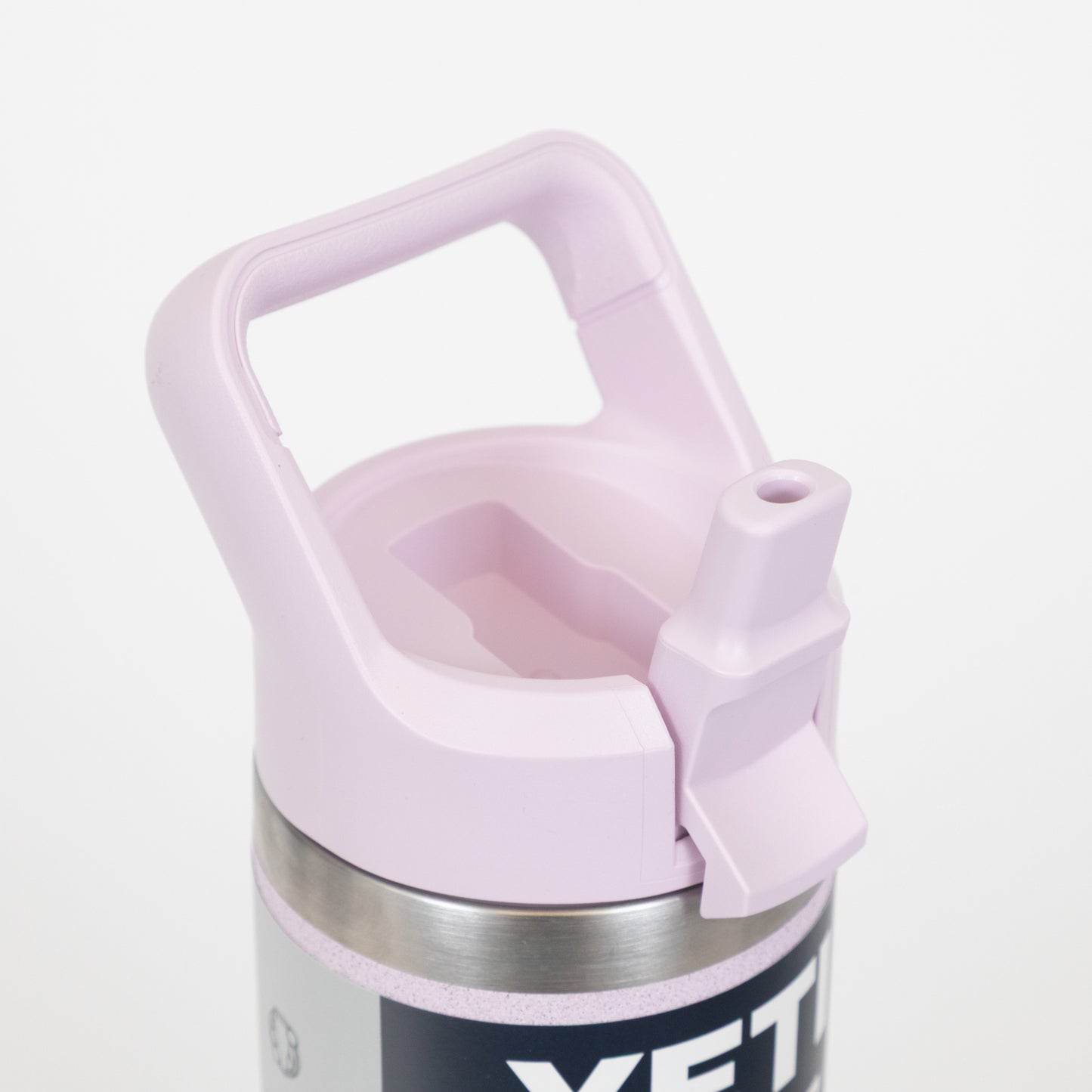 yeti pink water bottle with straw lid open