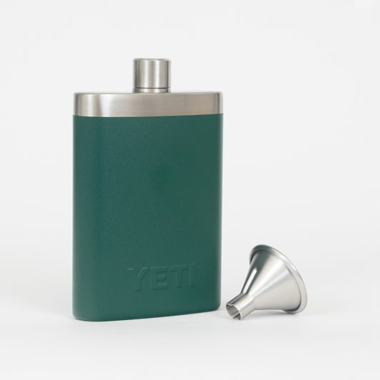 Black forest green YETI flask with funnel