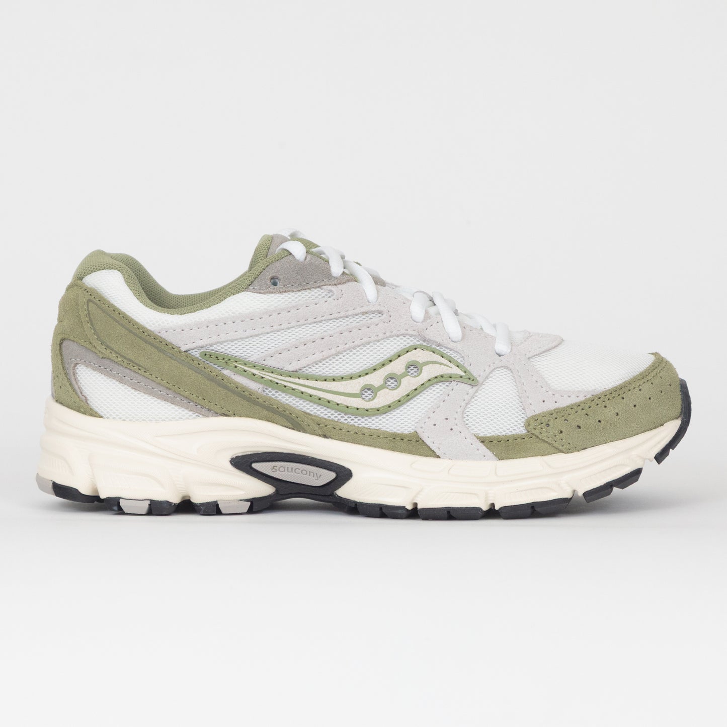 saucony ride millenium trainers green white side view
