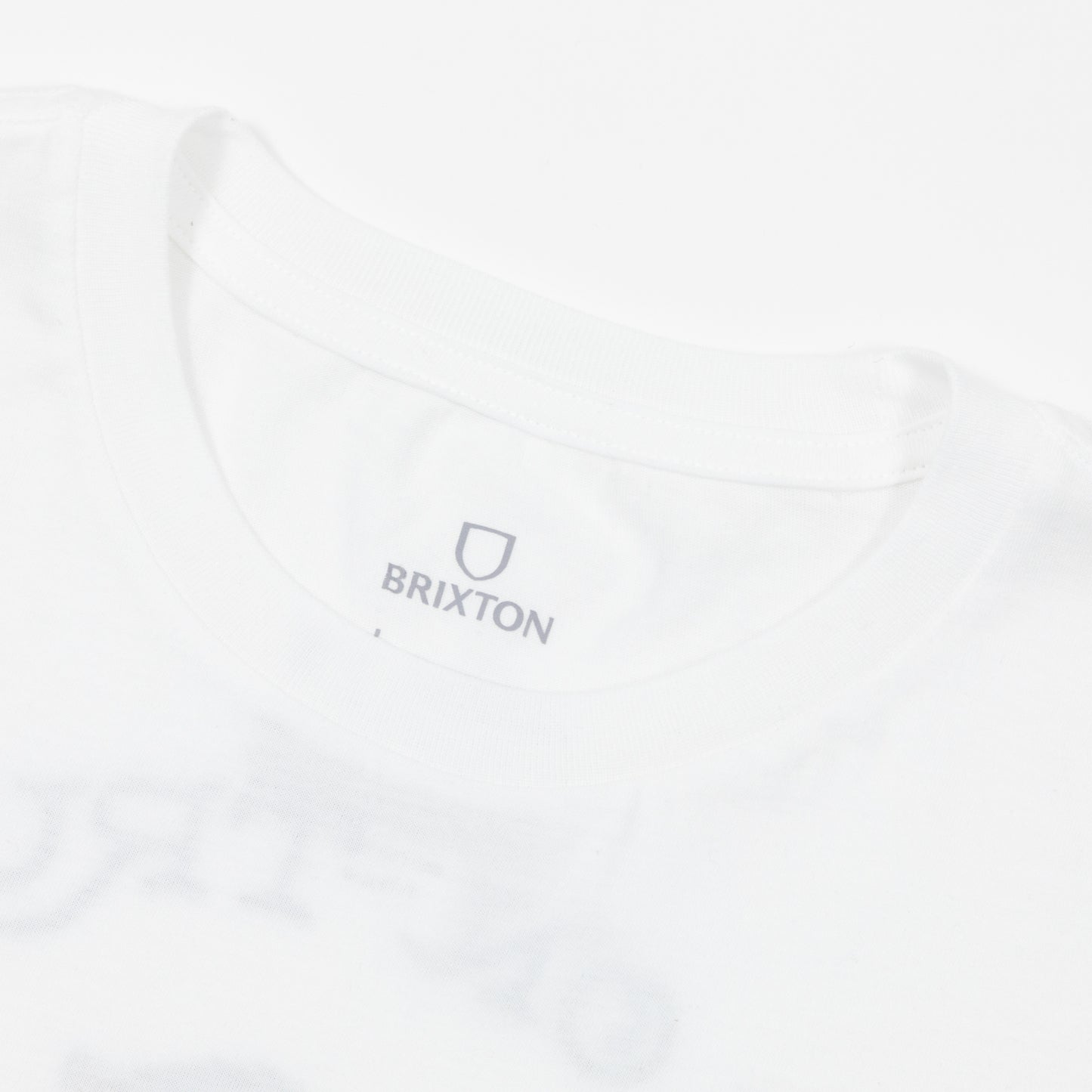 crew neck close up on brixton white t-shirt