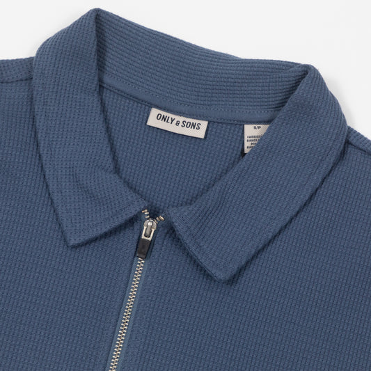 only and sons waffle knit polo shirt quarter zip