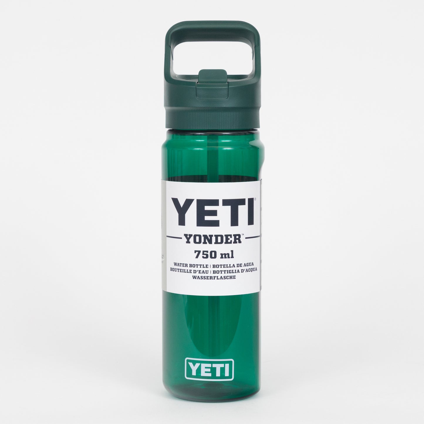 Green YETI plastic water bottle