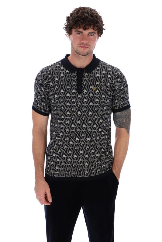 FILA Zano Geo Pattern Polo Shirt in BLACK