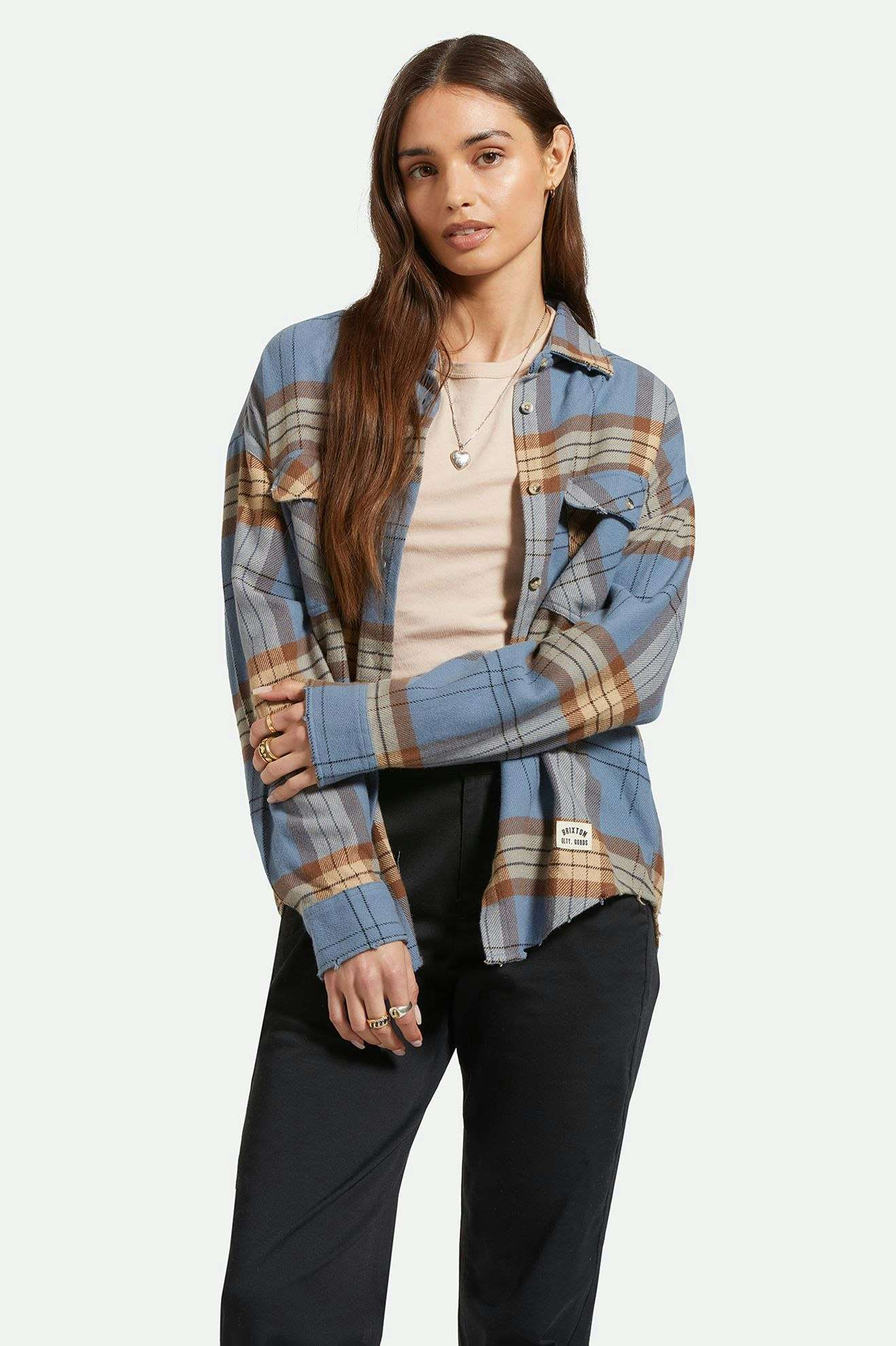 Womens BRIXTON Bowery Flannel Check Shirt in BLUE & BROWN