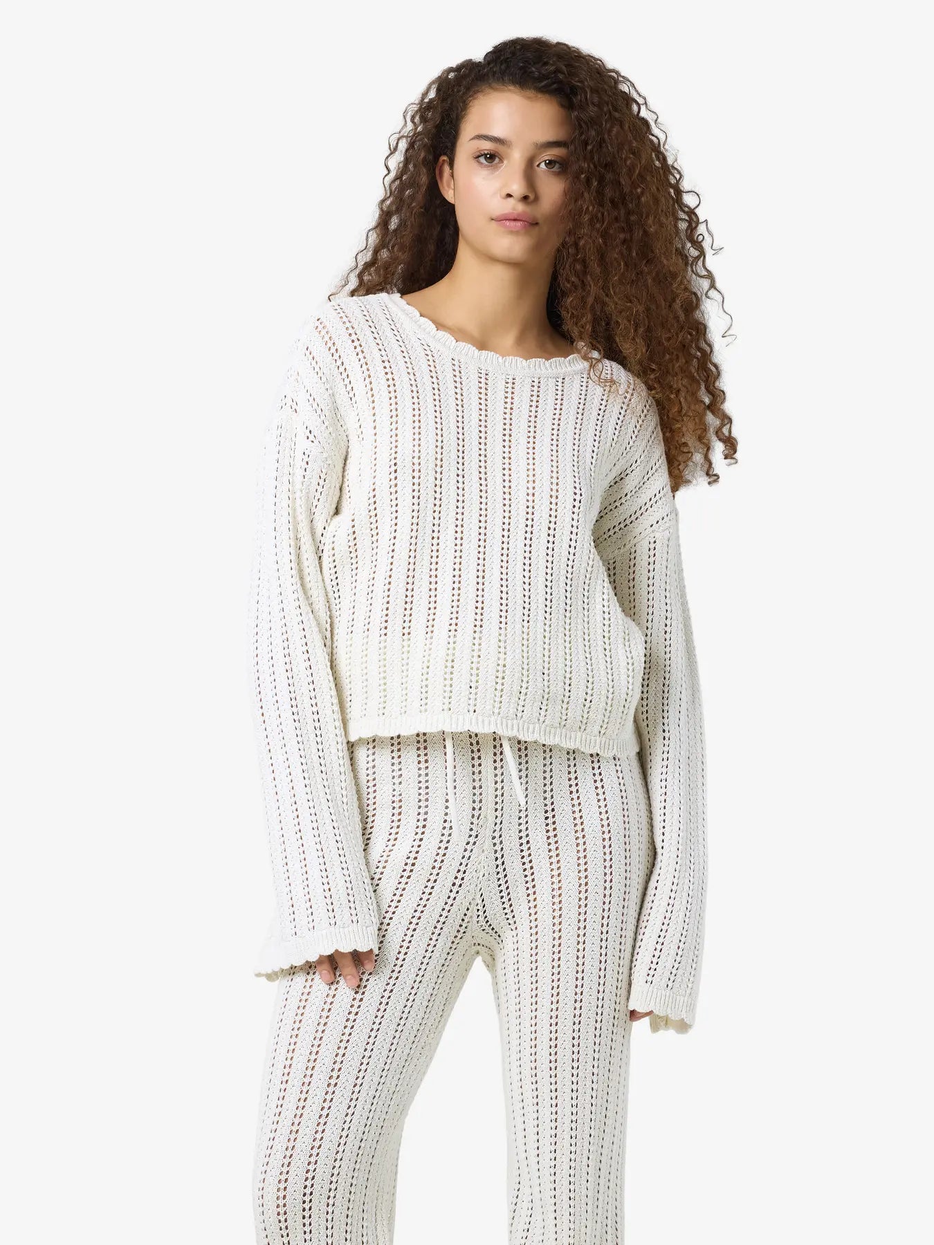 Womens NOISY MAY Laika Crochet Jumper in CREAM