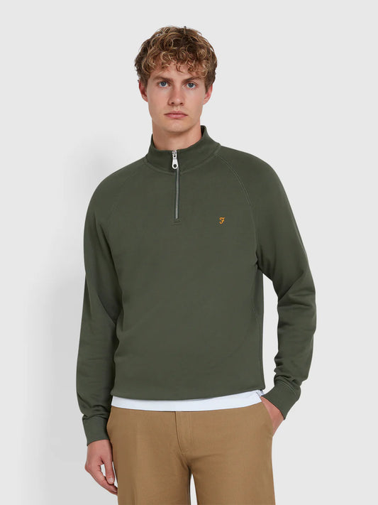 FARAH Jim Quarter Zip Sweatshirt in GREEN