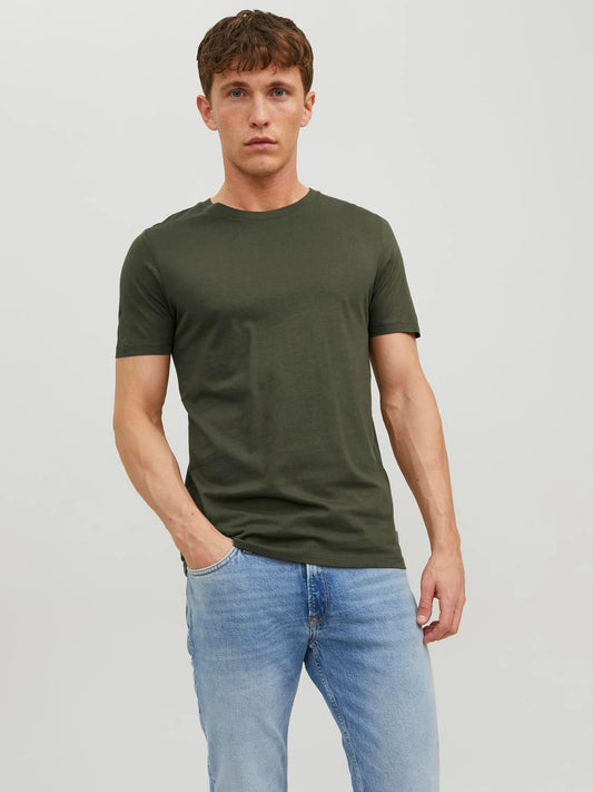 JACK & JONES Organic Cotton Slim Fit Basic T-Shirt in OLIVE NIGHT