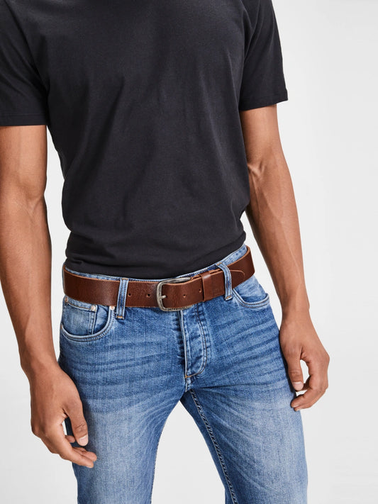JACK & JONES Paul Leather Belt in DARK BROWN