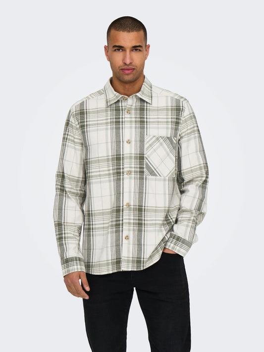 ONLY & SONS Mason Check Overshirt in GREEN & BEIGE