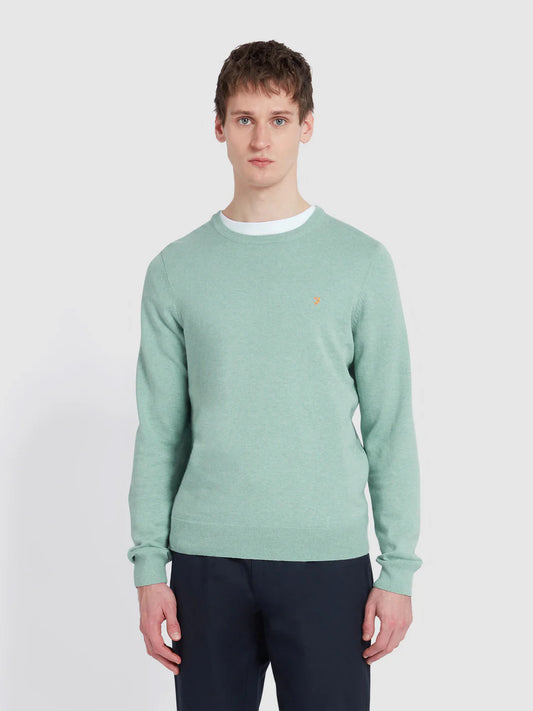 FARAH Mullen Knit Cotton Sweater in GROVE GREEN