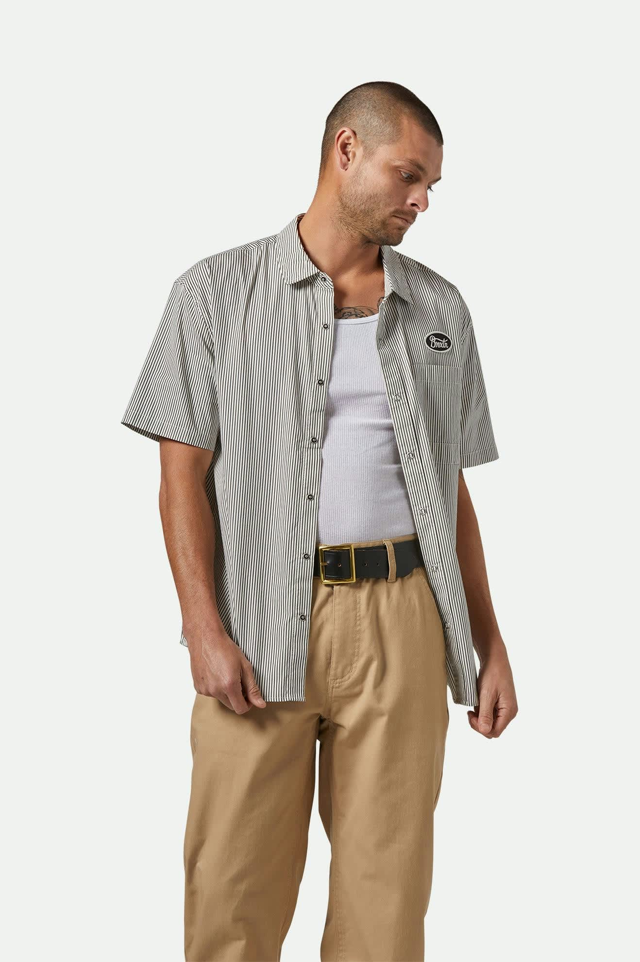 brixton auto builders short sleeve shirt open snaps on model
