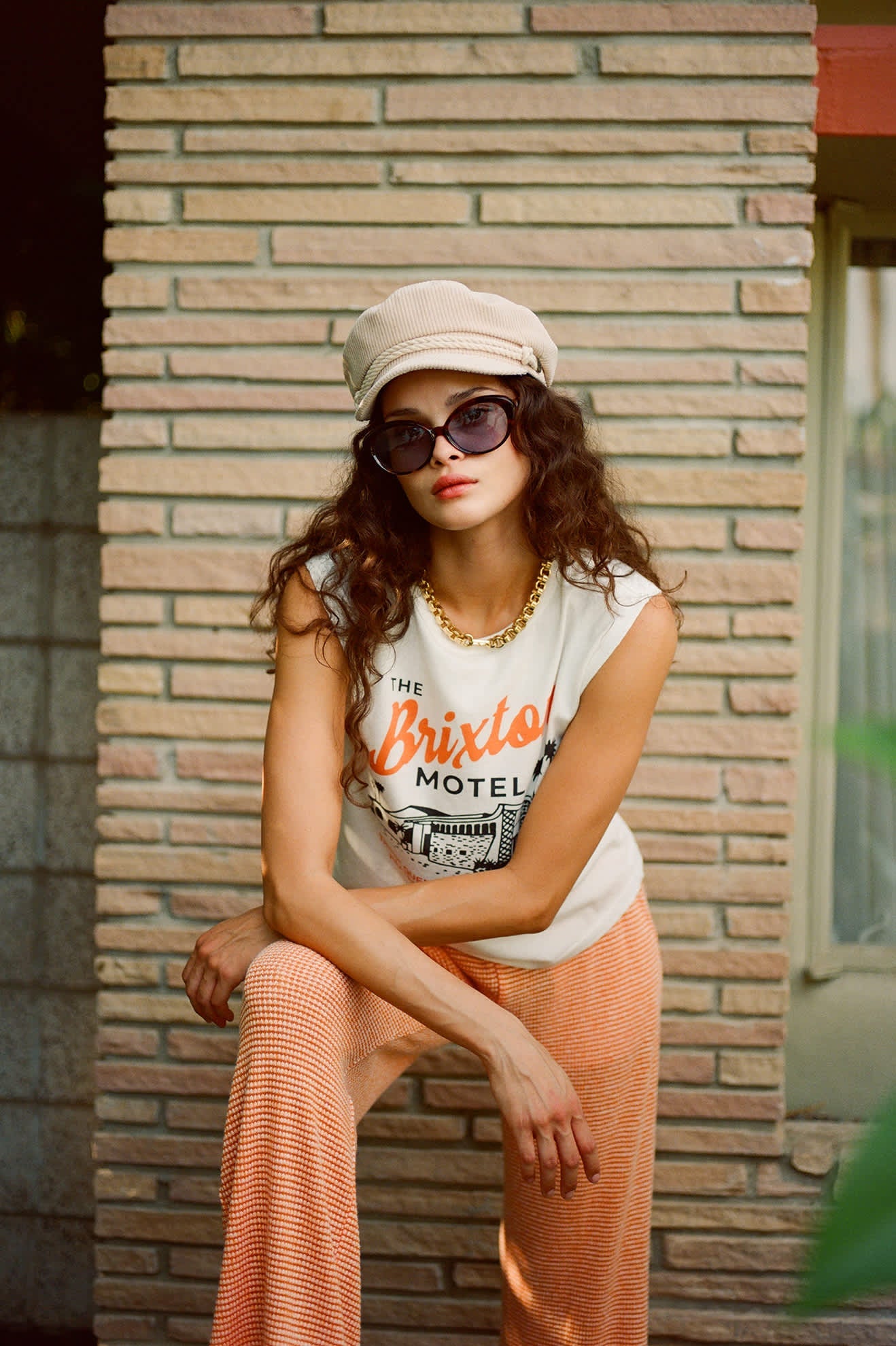 womens brixton mesh orange trousers styled