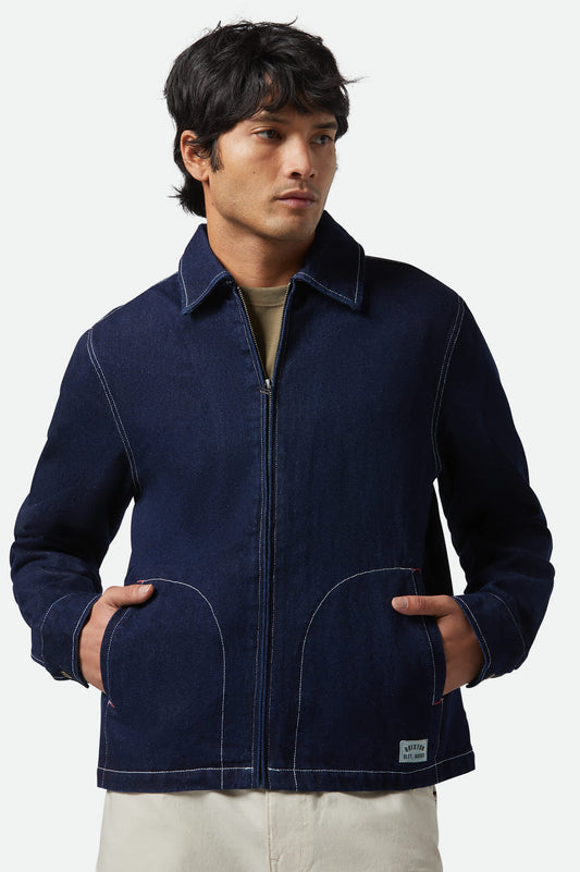 BRIXTON Mechanic Garage Zip Jacket in RINSE DENIM
