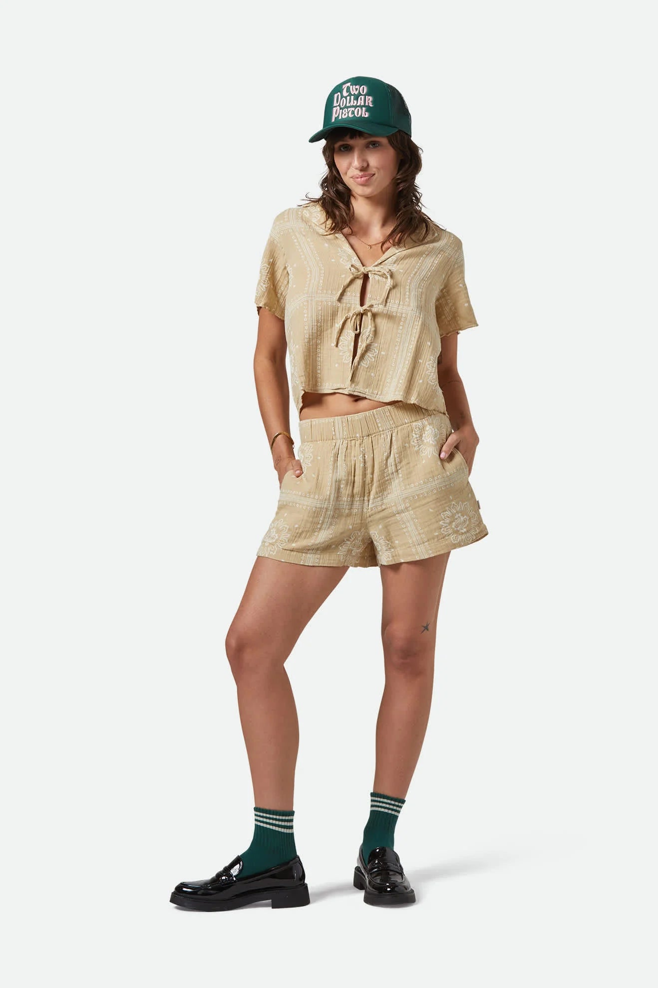 womens brixton bandana tie top shorts set