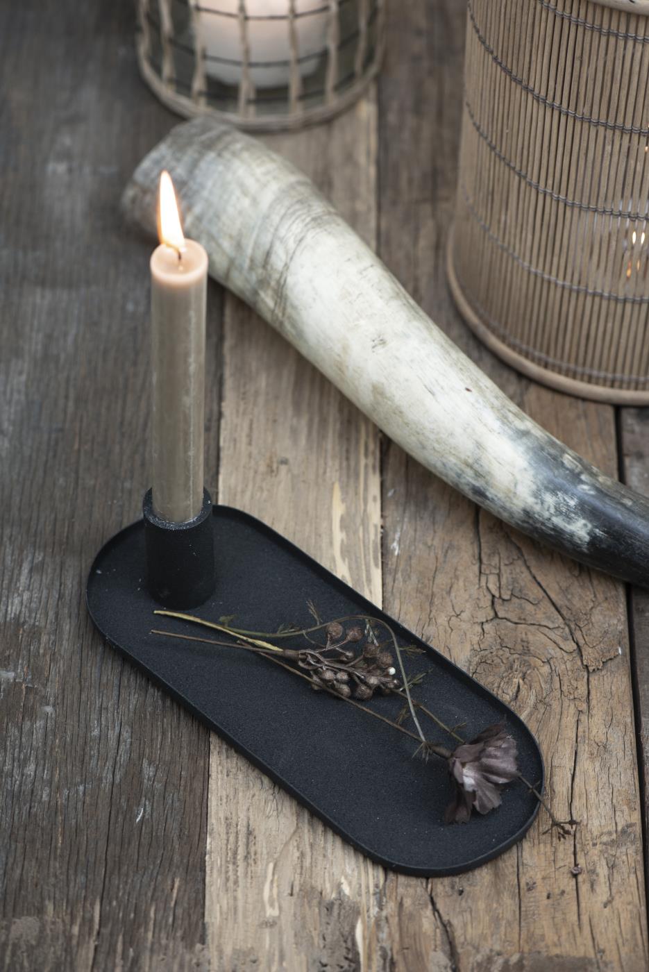 Ib Laursen Oval Dinner Candle Holder in BLACK