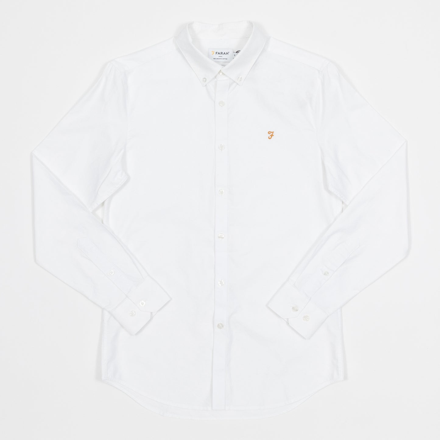 FARAH Brewer Slim Fit Organic Cotton Oxford Shirt in WHITE