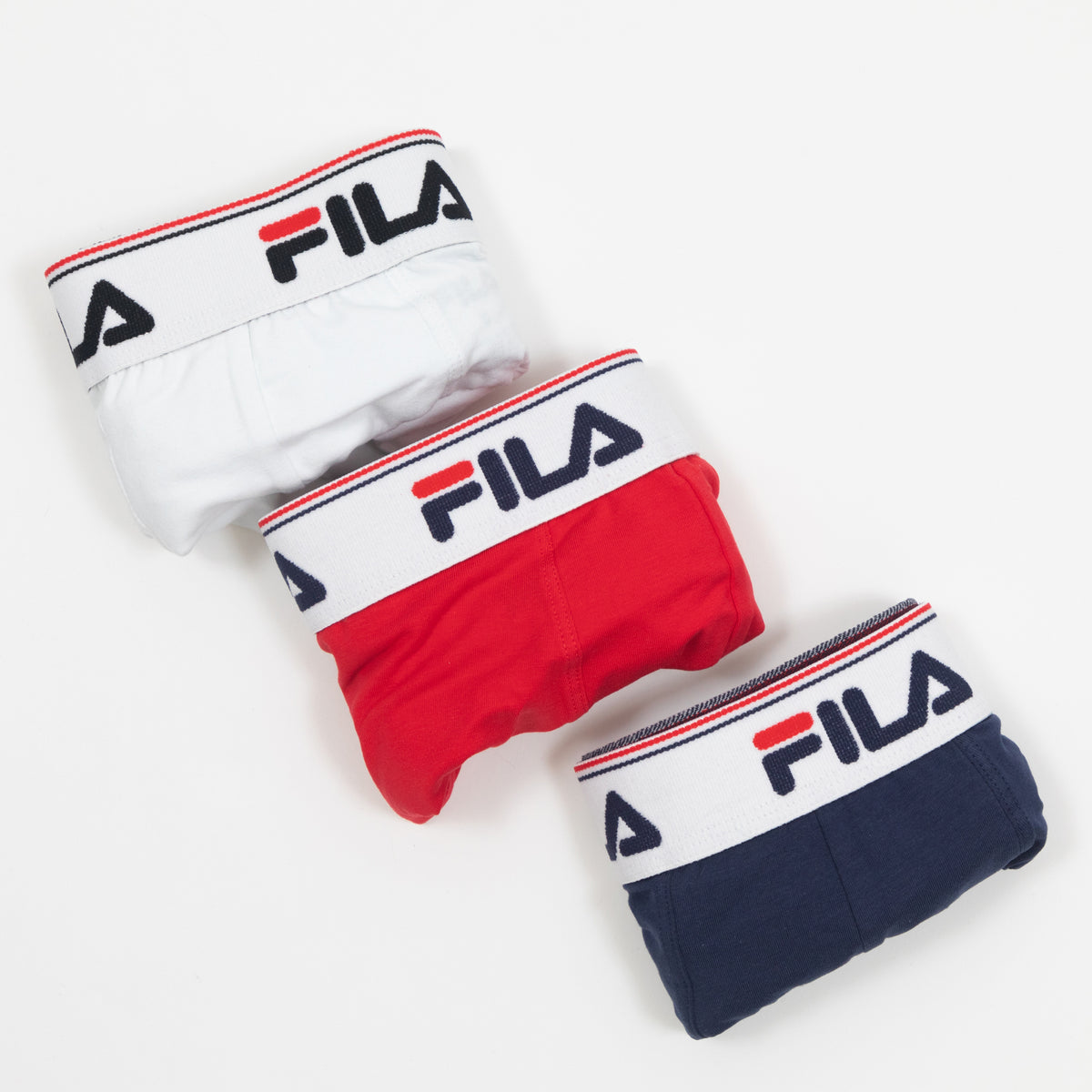 FILA Tristan 3 Pack Mid Rise Boxer Trunks in NAVY, WHITE & RED – CACTWS