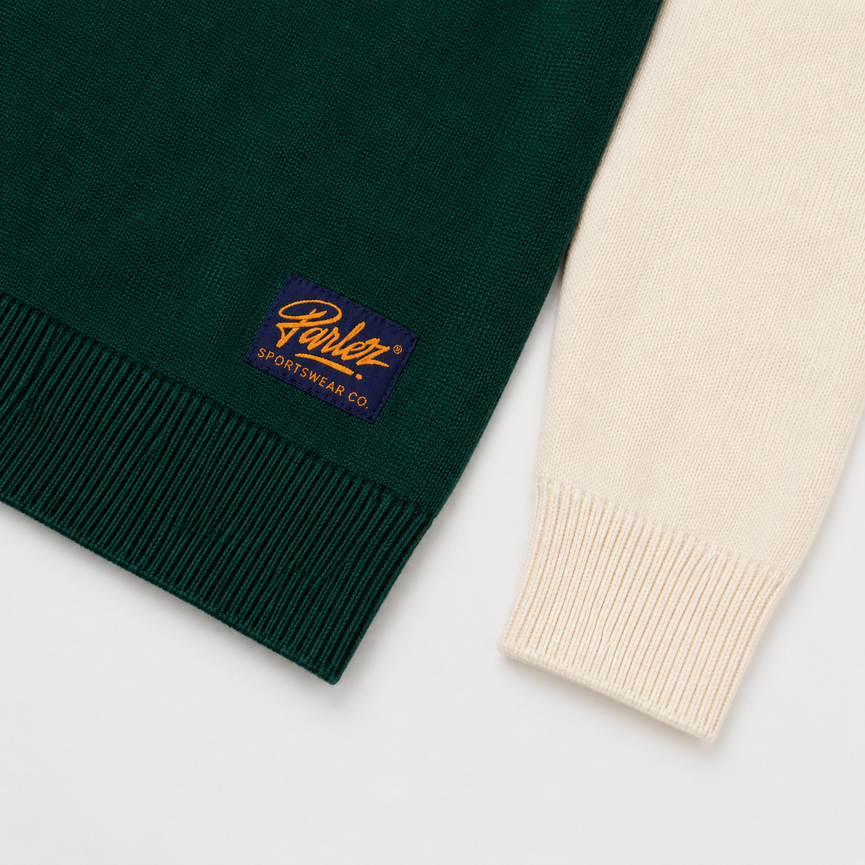 PARLEZ Area Crew Knit Sweatshirt in Deep Green & Navy