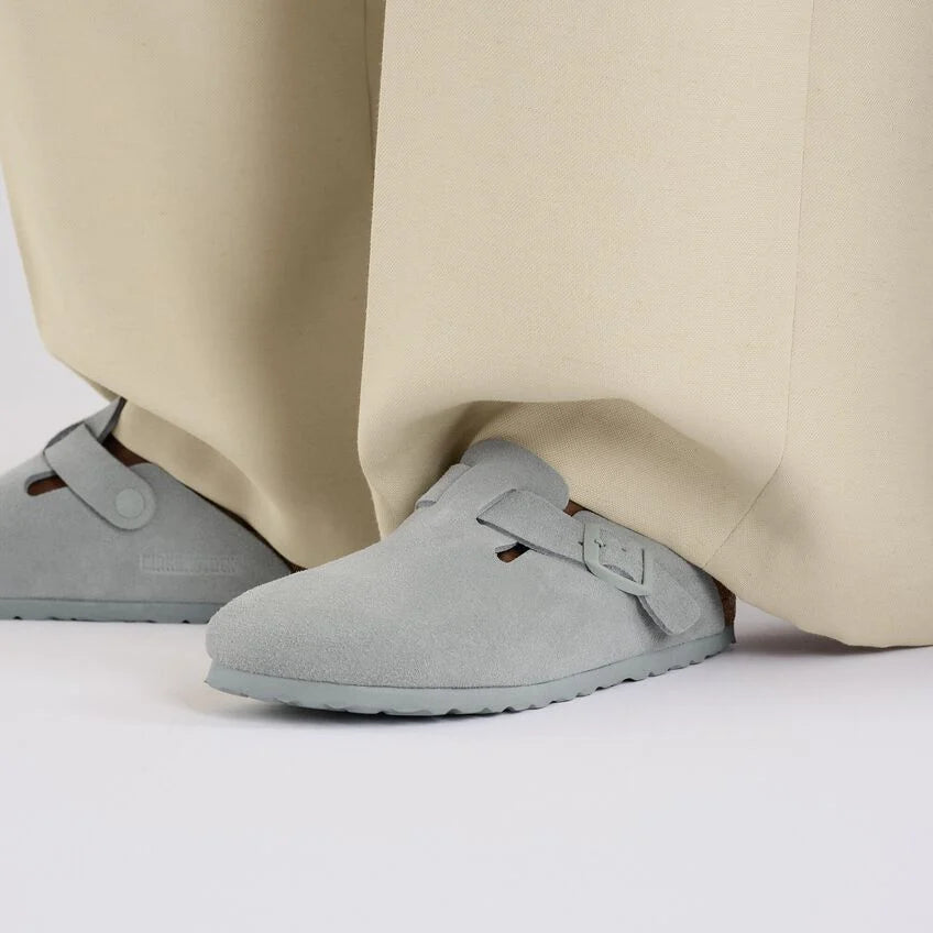 Womens BIRKENSTOCK Boston Clog Suede Sandals in PURE SAGE