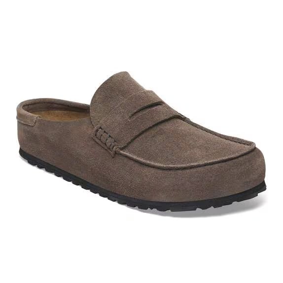 BIRKENSTOCK Naples Suede Buckley Clog in Concrete Gray