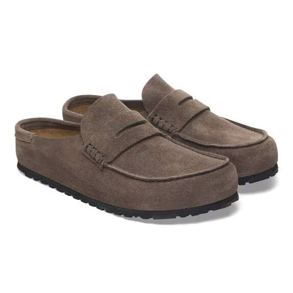 BIRKENSTOCK Naples Suede Buckley Clog in Concrete Gray
