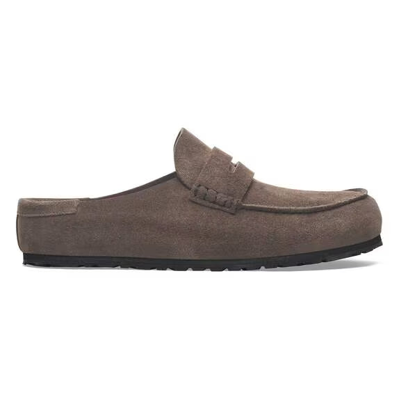 BIRKENSTOCK Naples Suede Buckley Clog in Concrete Gray