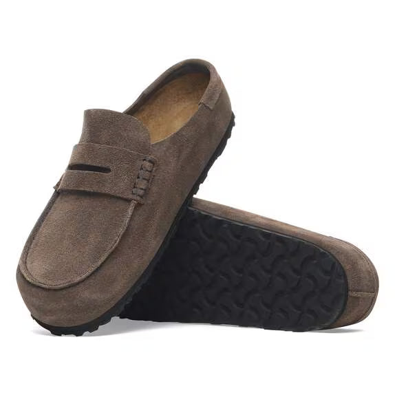 BIRKENSTOCK Naples Suede Buckley Clog in Concrete Gray