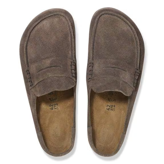 BIRKENSTOCK Naples Suede Buckley Clog in Concrete Gray