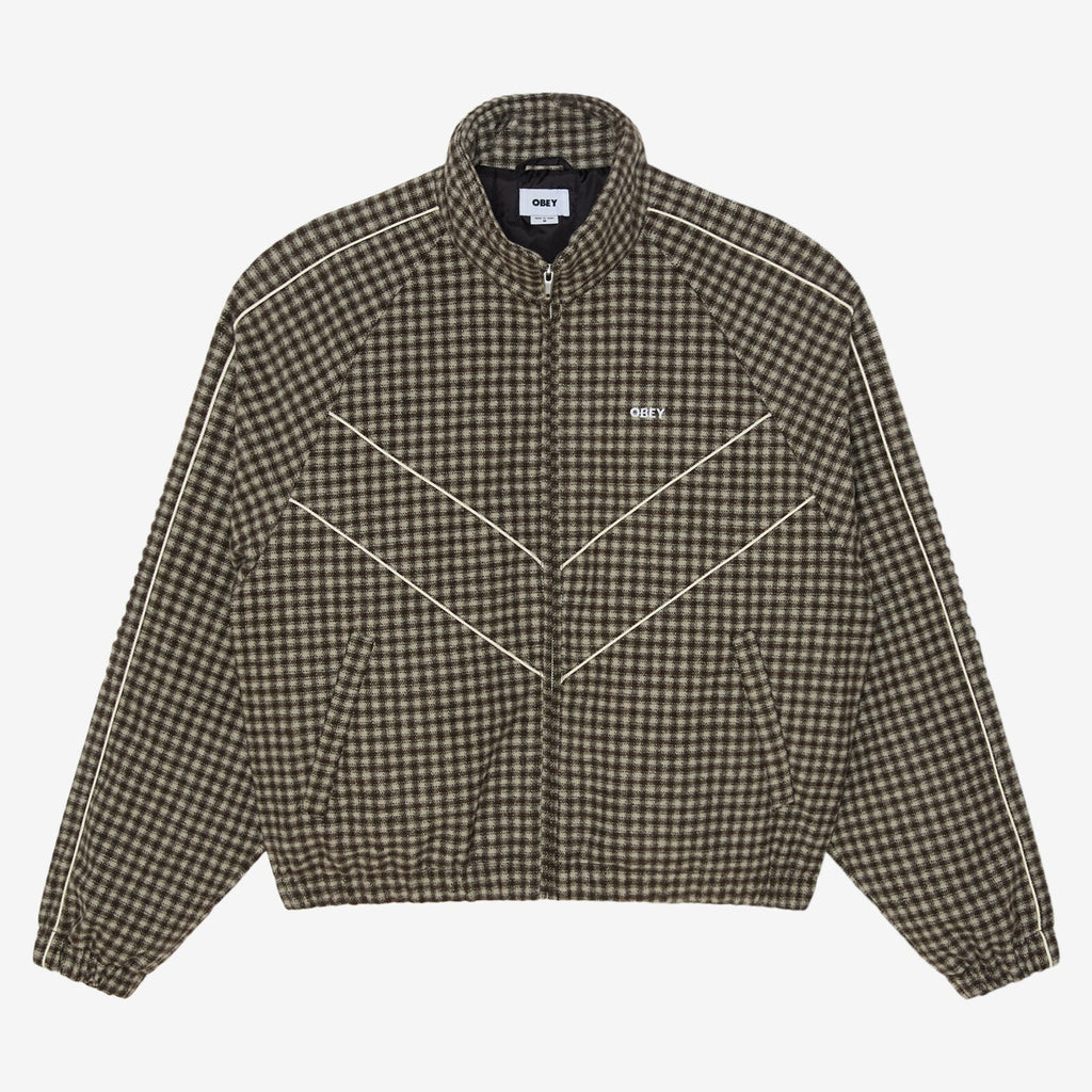 OBEY Leisure Training Jacket in Stone Plaid