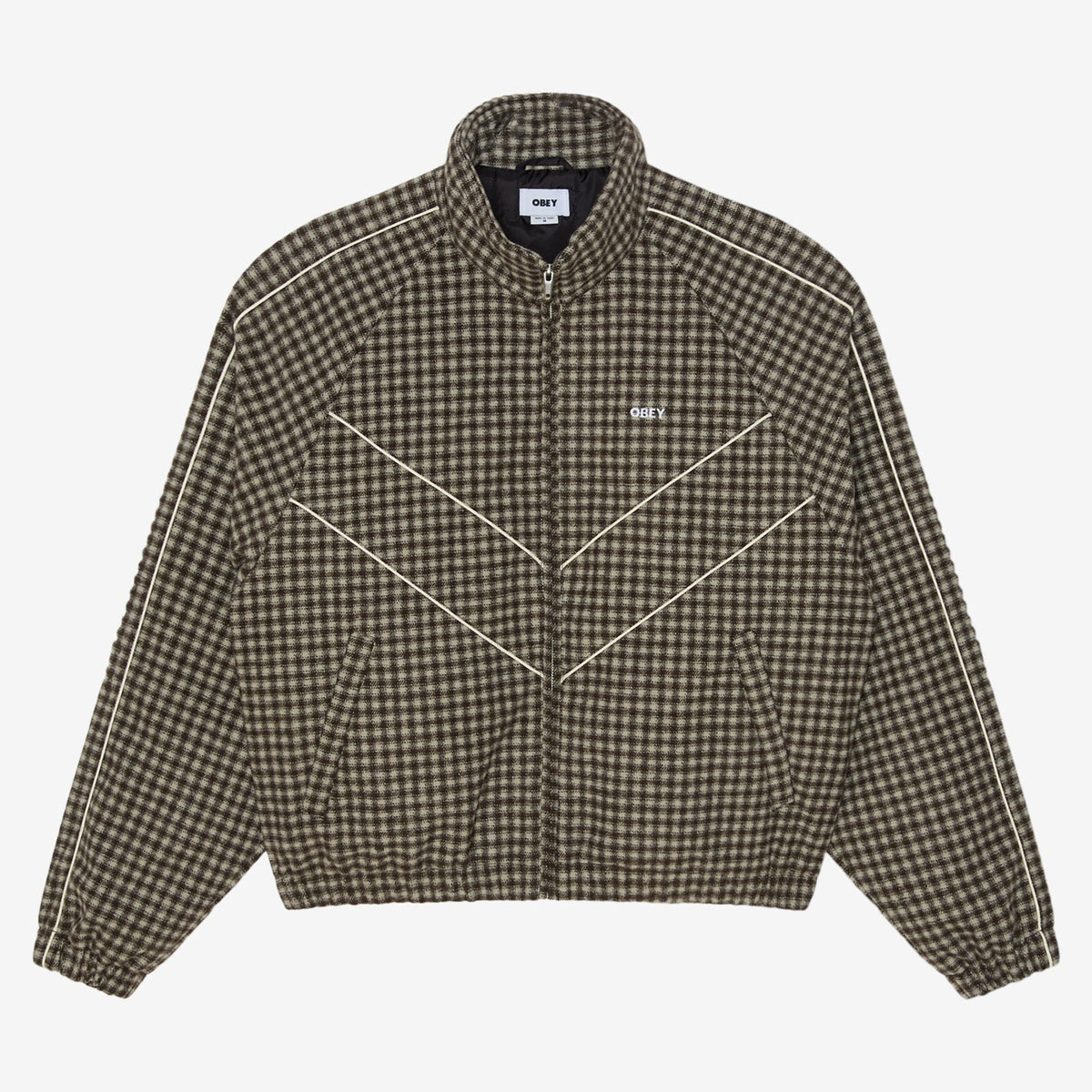 OBEY Leisure Training Jacket in Stone Plaid